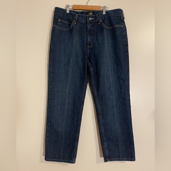 Lee Other - Lee Jeans Mens Sz 36x29 Blue Relaxed Fit Dark Wash Straight Leg Denim Bottoms